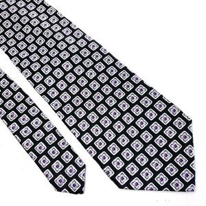 Roundtree & Yorke Print Wide Black Purple Floral Geometric‎ Silk Tie